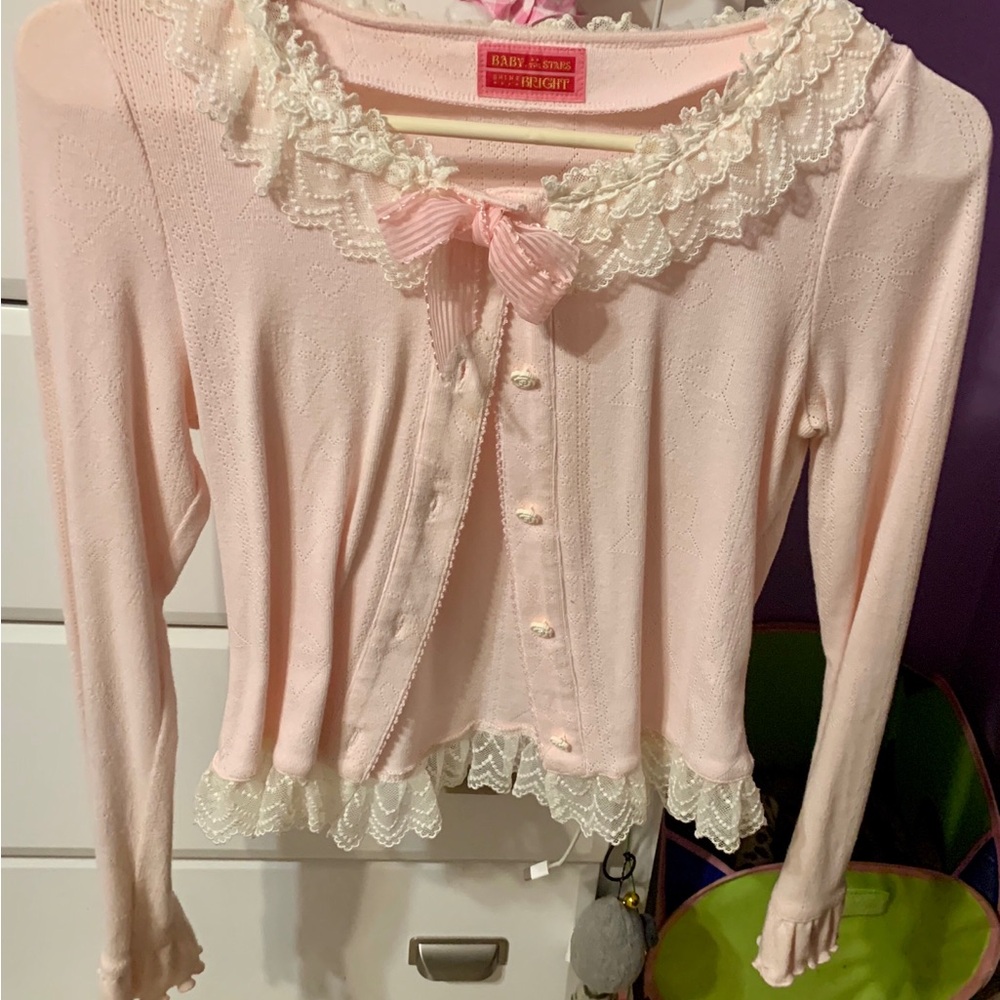 Baby, The Stars Shine Bright Pink Lace-Trim Cardigan